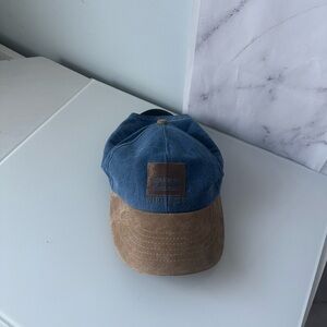 VINTAGE 90s ITT WIRELESS SUEDE BILL EMBROIDERED LOGO HAT MADE IN USA